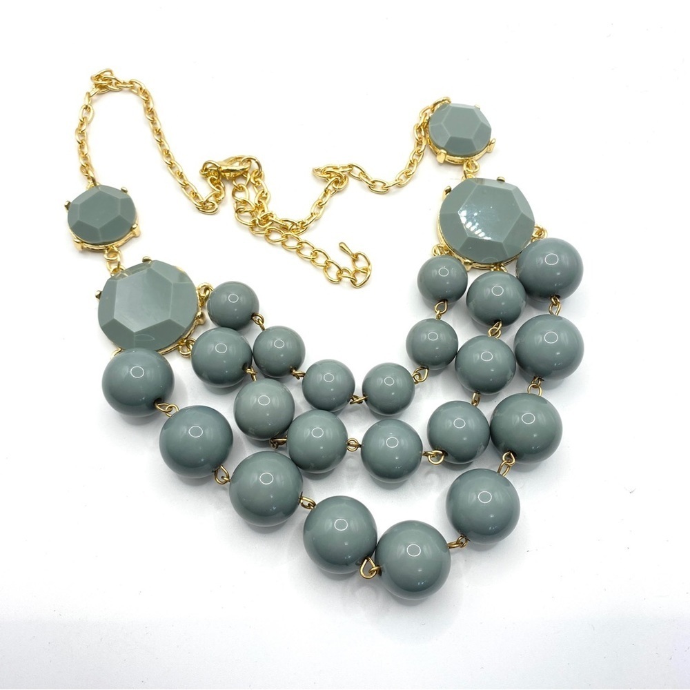 Gray Bubble Statement Necklace Goldtone